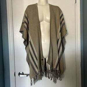 Roots Canada Grey Knit Frill Bottom Drape Poncho with Maple Leaf Detail